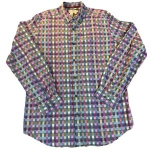 The Territory Ahead Shirt Men's Large Purple Woven Geometric Abstract Cotton